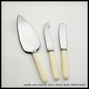 cream handled cutlery candle end oval pie slice - cheese knife - butter knife